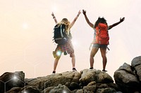 Backpacker female friends traveling together