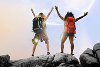 Backpacker female friends traveling together