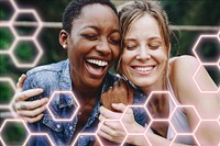 Happy black woman laughing with her friend