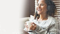 Woman enjoying music on her sofa