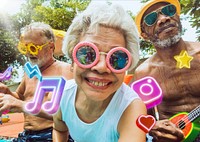 Diverse happy senior people remix