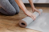 Woman rolling yog mat remix
