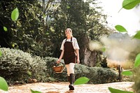 Happy woman walking at her farm