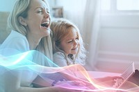 Mom and daughter watching on a digital tablet