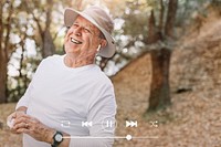 Retired man enjoying music in the middle of the forest remix