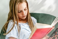 Young girl reading a book remix