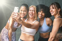 Cheerful sporty women taking a selfie