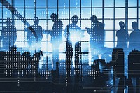 Abstract image of business people silhouette on glass window