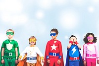 Diverse kids in superhero costumes