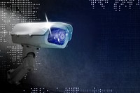 CCTV security technology background psd with lock icon digital remix