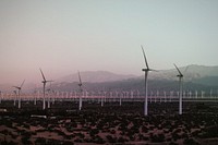 Wind turbine farm on a desert land