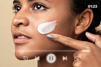 Closeup of a beautiful woman using a moisturizing cream for skincare routine remix