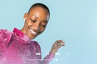 Black woman dancing with wireless earphones remix