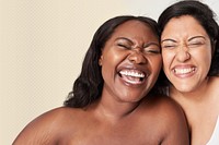 Body positivity women laughing happy plus size model posing