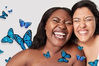 Body positivity women laughing happy plus size model posing