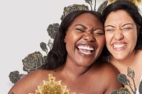 Body positivity women laughing happy plus size model posing