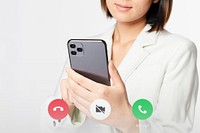 Young businesswoman holding smartphone innovative future technology