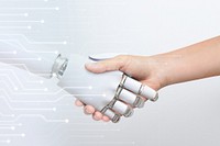 Robot handshake human background, artificial intelligence digital transformation