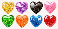 Glitter hearts cut out element set psd
