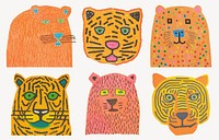 Tiger cartoon characters cut out element set
