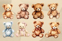 Teddy bear watercolor element set