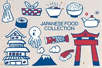 Japanese doodle food element set