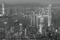 Hong Kong city scape in grayscale