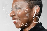 African American woman wearing wireless earbuds