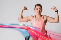 Athlete in a wheelchair flexing her arms