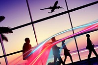 Back Lit Business People Traveling Airplane Airport Concept