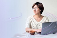 Woman Laptop Browsing Searching Social Networking Technology Concept