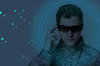 Military man wearing AR glasses futuristic technology