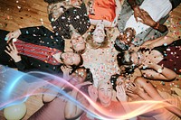 Group of friends lying on the floor at a party