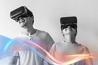 White couple experiencing virtual reality with VR headset
