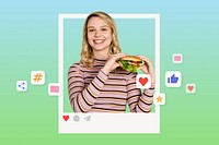 Woman eating food on social media