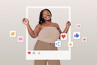 Cheerful woman on social media