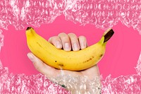 Hand holding banana, bubble wrap frame
