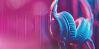 Blue headphones on pink wall remix