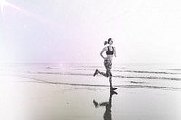 A woman is running at the beach remix