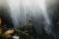 Nature desktop wallpaper background, waterfall in Java, Indonesia remix