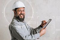 Indian engineer writing on a paper clipboard