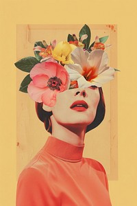 Woman portrait with flowers face art photography.