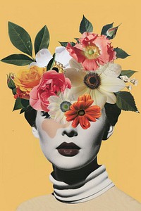 Woman portrait with flowers face art photography.