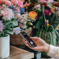 Phone for payment with NFC technology flower electronics blossom.