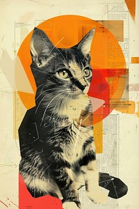 Retro collage of cat art advertisement painting.