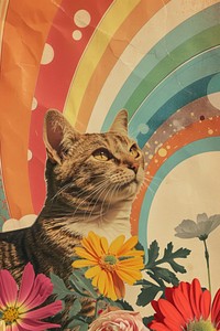 Retro collage of cat art photography asteraceae.