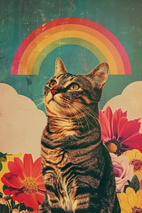 Retro collage of cat art photography asteraceae.