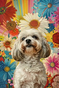 Retro collage of dog art photography asteraceae.