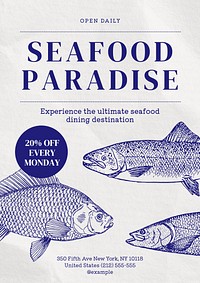Seafood restaurant fish poster template