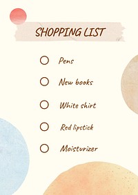 Shopping list planner template